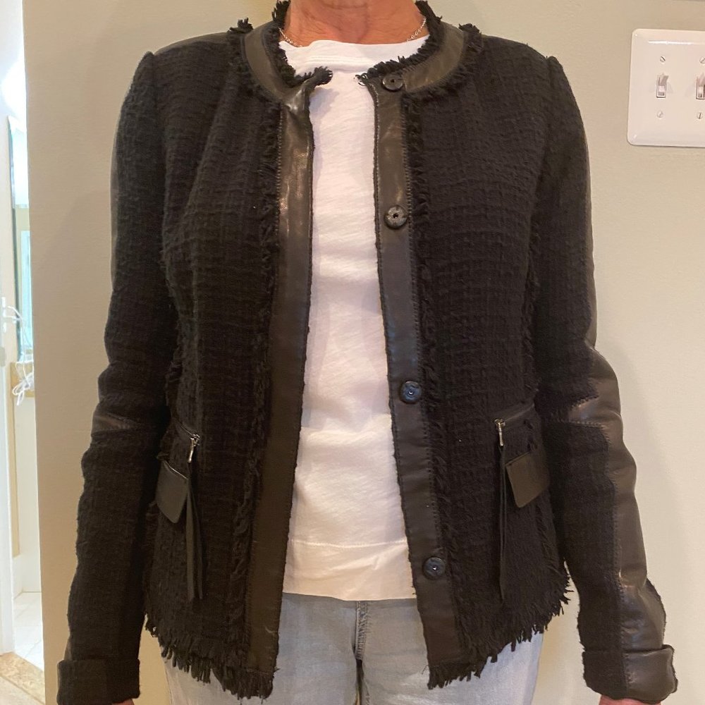 Rebecca Taylor Snap Front Jacket with Leather Trim